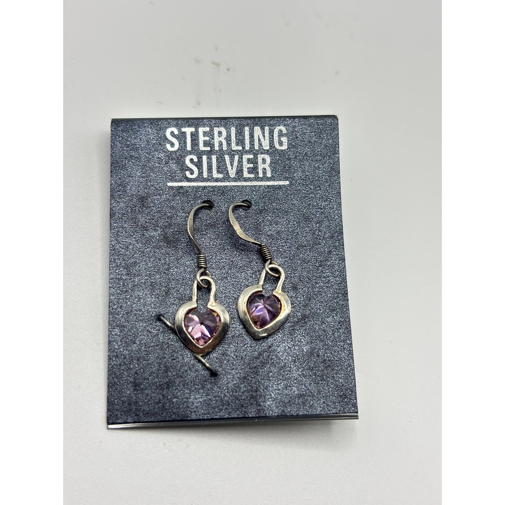 Sterling Silver Heart Earrings Womens OS Pink CZ French Wire Drop Dainty